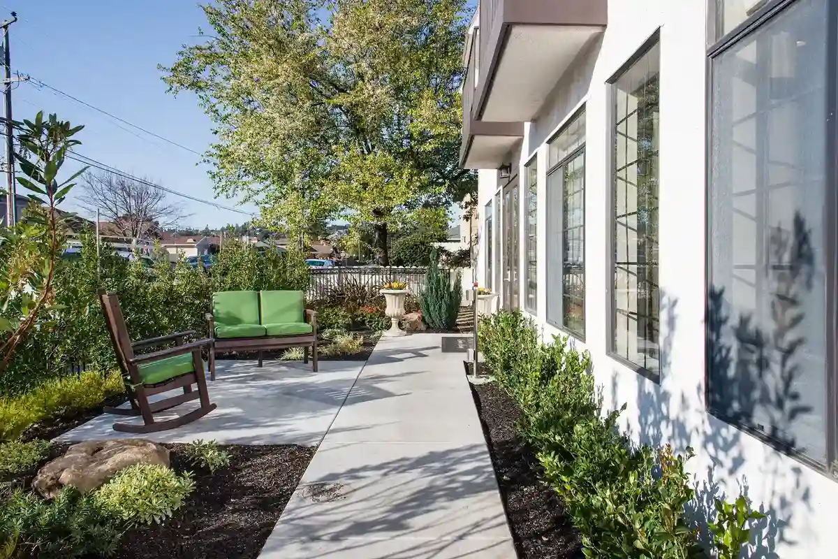 Secure memory care garden walkway with safe wandering paths