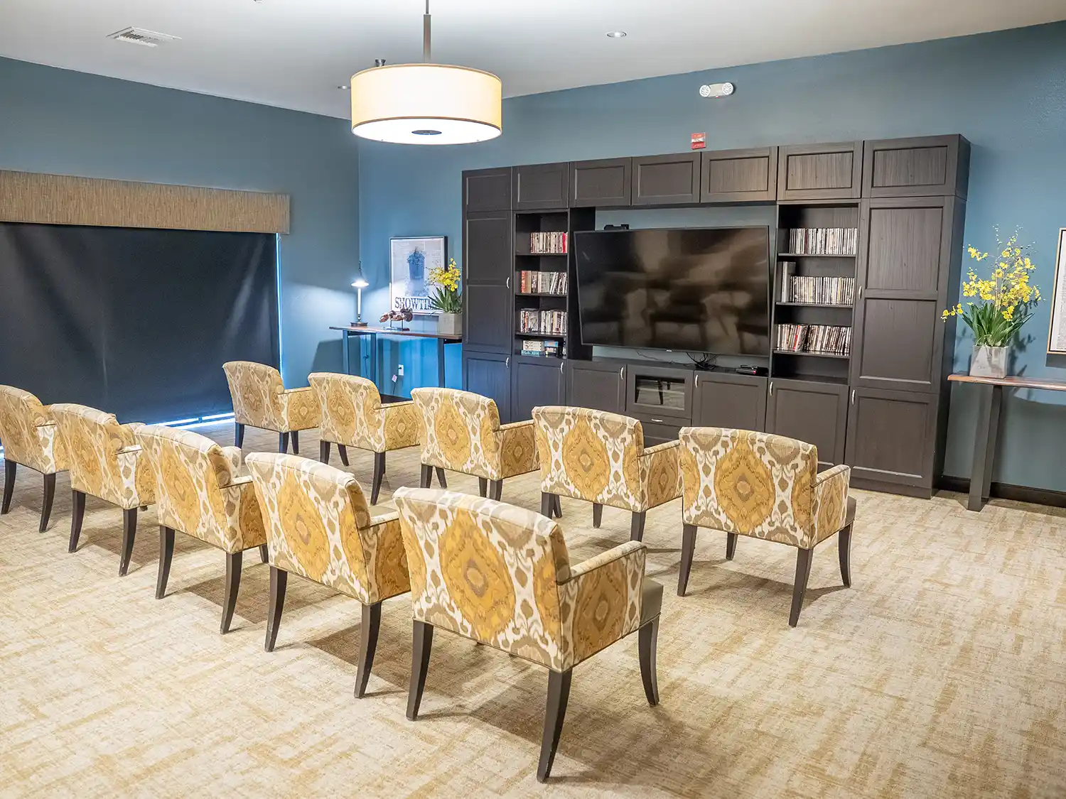 Senior living community theater room for assisted living and memory care in Visalia CA