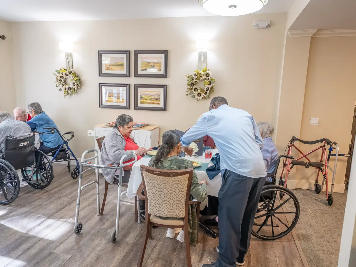 Residents enjoy assisted living and memory care dining support at Carefield Castro Valley senior living community