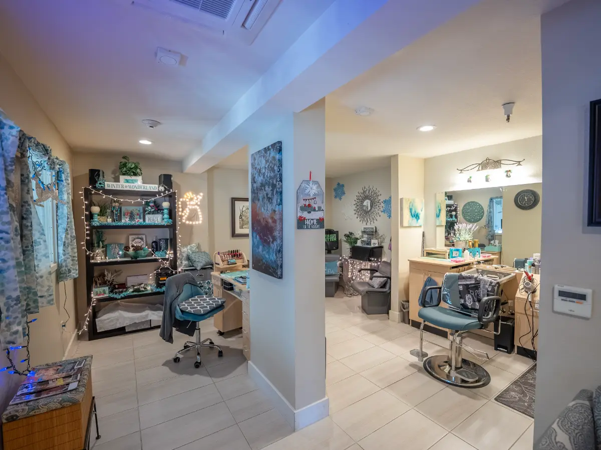 Onsite salon enhancing senior living assisted living memory care at Carefield Castro Valley