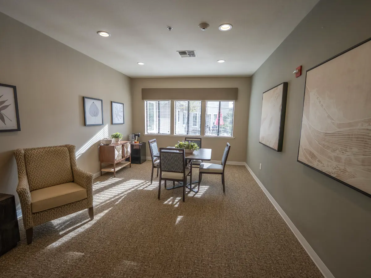 Carefield Pleasanton memory care senior living community private visiting room in Pleasanton CA