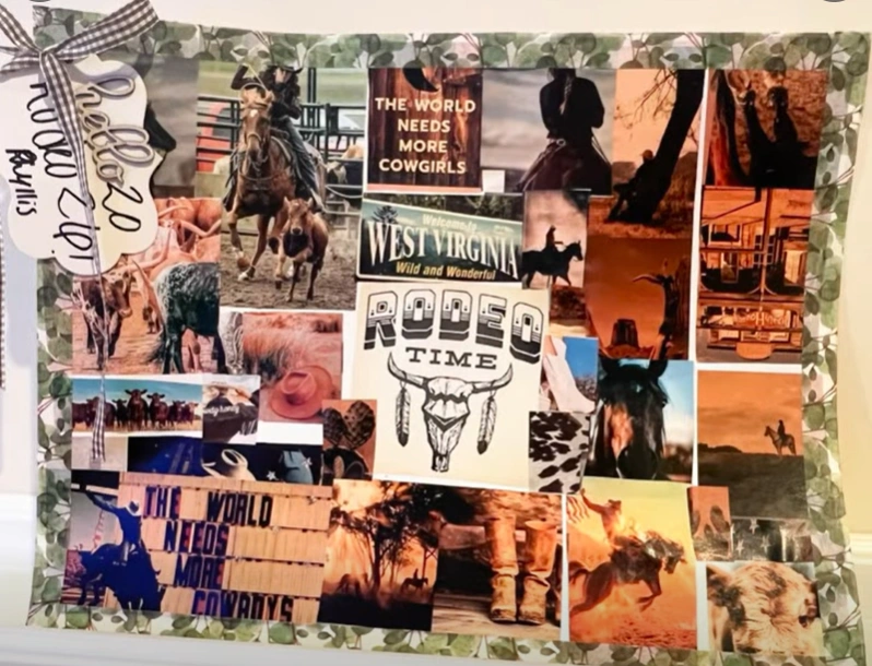 Completed western rodeo-themed collage art activity created by residents at Madonna Gardens in Salinas.